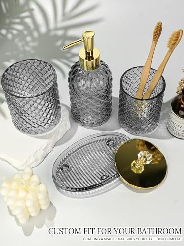 Haturi Glass Bathroom Accessories Set, Smoky Gray Bathroom Set, 4 Pcs - Image 2