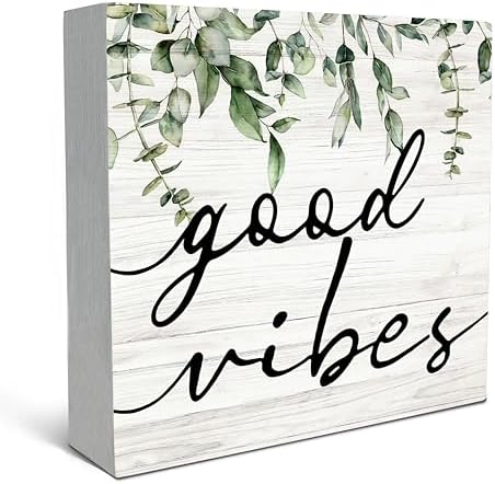 SRADMO Botanical Eucalyptus Leaves Wood Box Sign Desk Decor 8x8 inches, Rustic Eucalyptus Leaves Wooden Block Box Sign Decoration For Home Shelf Table Office Decor Decorative Signs & Plaques by SRADMO
