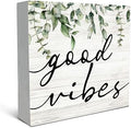 SRADMO Botanical Eucalyptus Leaves Wood Box Sign Desk Decor 8x8 inches, Rustic Eucalyptus Leaves Wooden Block Box Sign Decoration For Home Shelf Table Office Decor Decorative Signs & Plaques by SRADMO