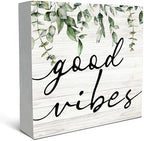 SRADMO Botanical Eucalyptus Leaves Wood Box Sign Desk Decor 8x8 inches, Rustic Eucalyptus Leaves Wooden Block Box Sign Decoration For Home Shelf Table Office Decor Decorative Signs & Plaques by SRADMO