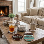 Funny Coasters - House Warming Gifts New Home - Housewarming Gifts for Women, Men, Couple, New Homeowner - Farmhouse Bar Coasters for Drinks with Holder - First Apartment Essentials - Image 5
