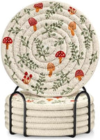 Absorbent Cup Coasters Set of 6 with Holder, Mushroom Leaf by Kokaaee