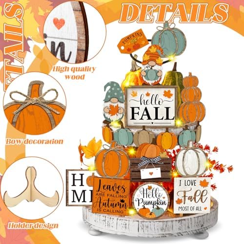 Fairysandy 21 Pcs Fall Tiered Tray Decor, Thanksgiving Table Sign, Pumpkin - Image 5