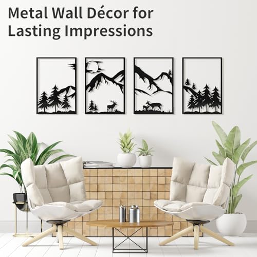 LONGKING 4 Pack Metal Wall Art, Mountain Iron Wall Sculpture, Art Wall Décor for Office, Dining Room, Living Room, Bedroom (Black, 17 x 12 in) - Image 4