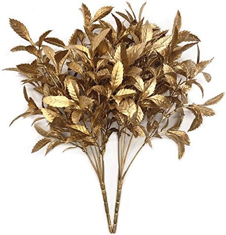 CATTREE Artificial Plants for Christmas, Plastic Grass Faux Shrubs Fake Leaves Simulation Bushes Home Indoor Outdoor Garden Wedding Festival Decoration Hall Office Table Planter Filler – Gold 2 Pack - Image 2