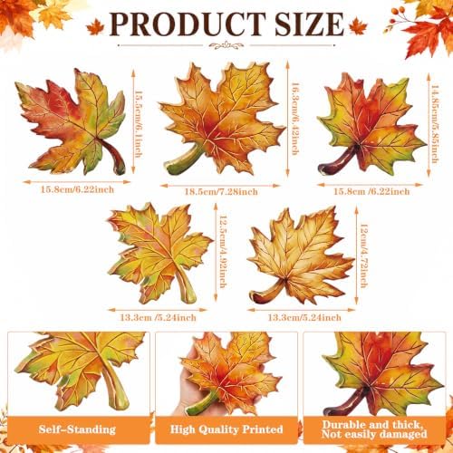 5 Pcs Fall Maple Leaf Block Signs, Wooden Thanksgiving Table Decor - Image 2