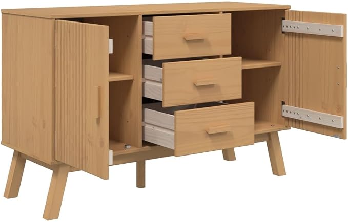 Scandinavian Style Sideboard Brown Solid Pine Wood 45 Inch Wide Sideboard - Image 7