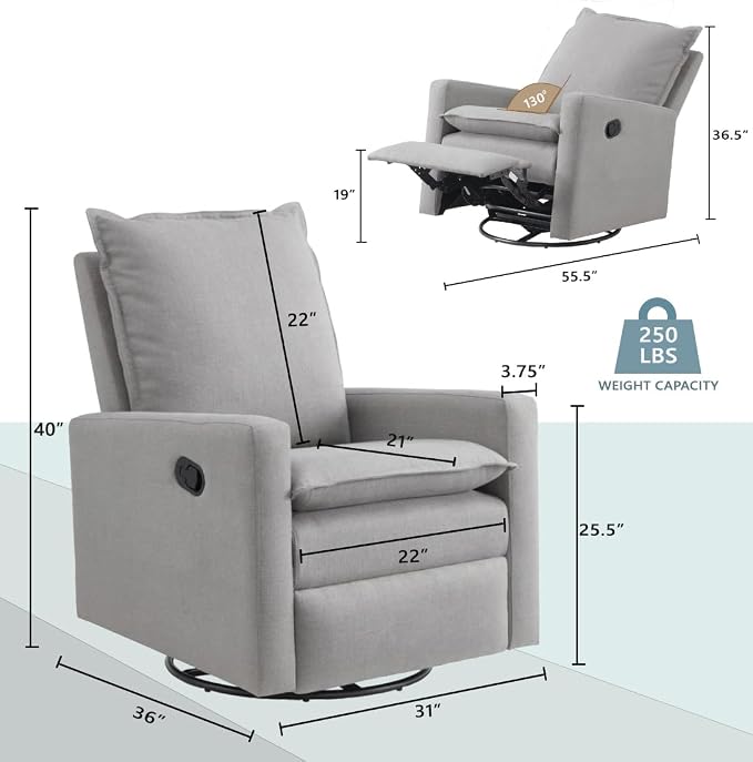 Oxford Baby Uptown Upholstered Swivel Glider and Recliner Nursery Chair - Image 3