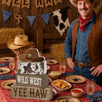Yuntau 4 Pcs Western Cowboy Table Decor Wooden Block Signs Cowboy Hat Set - Image 5