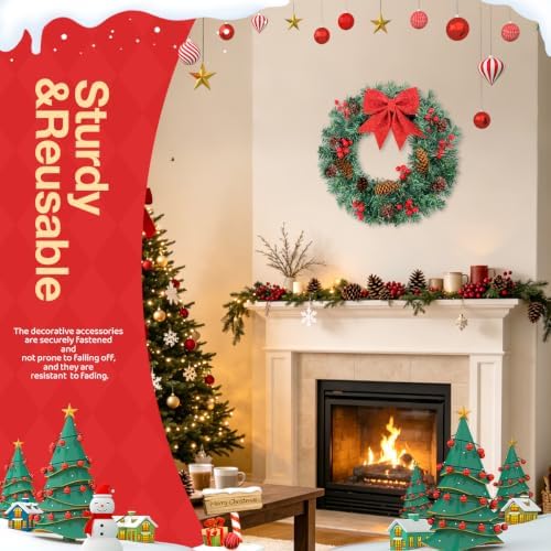 16 Inch Christmas Wreath for Front Door Artificial Christmas Wreath - Image 6