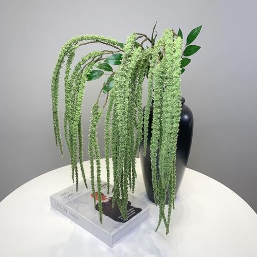 2Pcs Amaranthus Artificial Flower, 43" Faux Hanging Amaranthus Silk Cascading Floral Stems for Wedding Bouquet, Home Vase Decor, Bendable Stems Fake Hanging Plants (Green) - Image 5