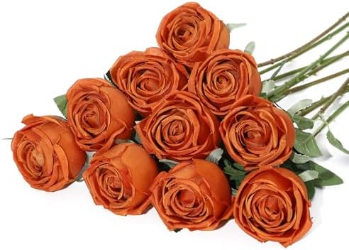 Coferset 10 Pcs Fake Silk Roses with Long Stems,Burnt Orange by Coferset