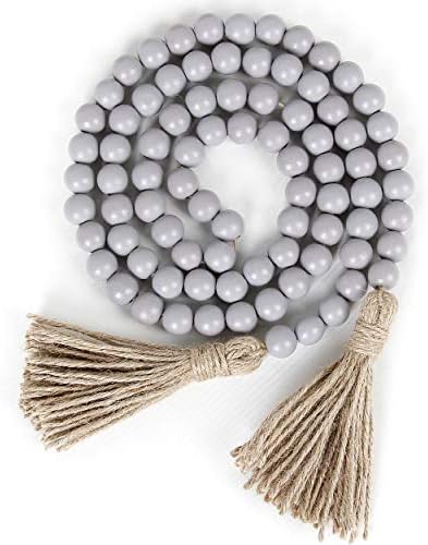 RAMIRABI 58in Wood Bead Garland, Farmhouse Rustic Country Decor, Gray by RAMIRABI