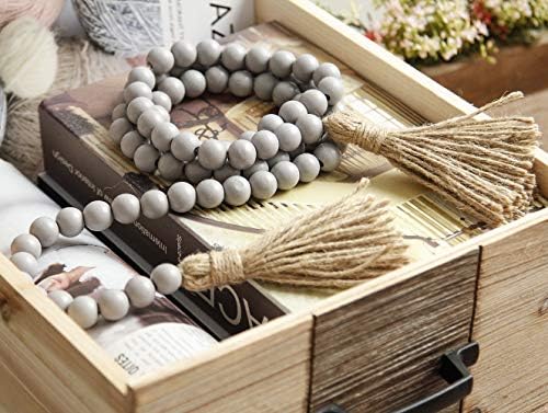 RAMIRABI 58in Wood Bead Garland, Farmhouse Rustic Country Decor, Gray - Image 2