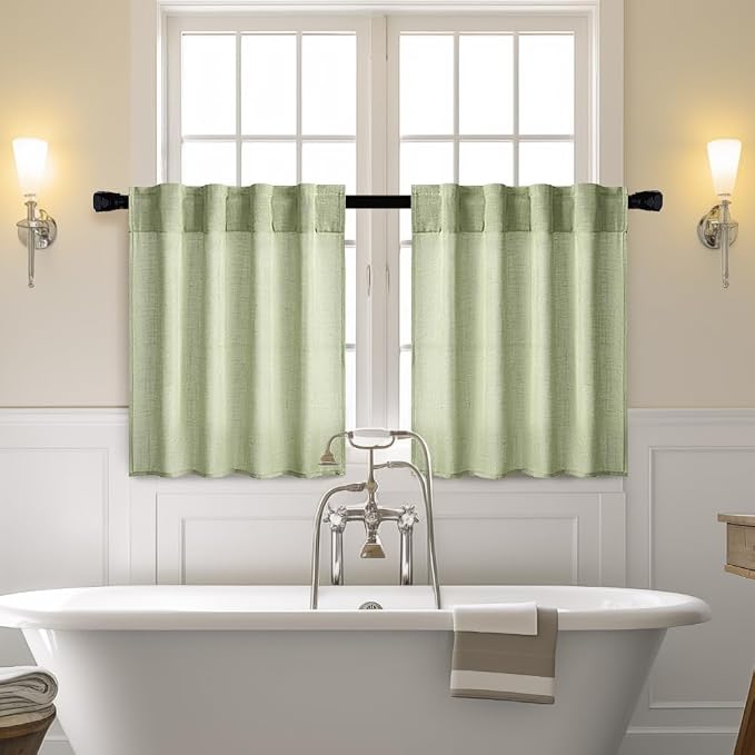 MIULEE Sage Green Kitchen Curtain 36 Inch Length 2 Panels Farmhouse | Textured - Image 2