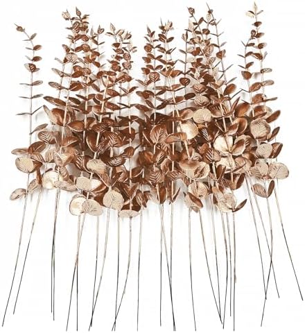 ABAJI 24PCS Eucalyptus Stems Plastic Vivid Leaf Decorations Artificial Leaves Fake Faux Greenery Plant for Home Office House Table Desk Decor Wedding or Party Vase Forever Live by ABAJI