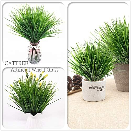 CATTREE Artificial Shrubs Bushes, Plastic Wheat Grass Green Leaves Fake Plants for Indoor Outdoor Home Garden Verandah Kitchen Office Wedding Arrangements Christmas Decoration 8 Pack - Image 3