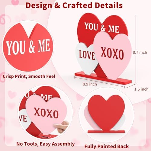 OLANRUN Valentines Day Decorations, 8.7 Inch Valentine Table Decorations Wooden Heart Sign with Letter LOVE XOXO, Valentines Day Decor Indoor for Home Office Kitchen Tiered Tray Table Fireplace Mantel - Image 3