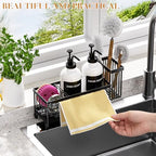 Kitchen Soap Dispenser Set with Sponge Holder and Towel Rack, 17OZ Glass Bottle, Hand and Dish Soap Dispenser Set, Non-Slip Silicone Pad, Brush Holder, Kitchen Sink Caddy Organizer Countertop (White) - Image 4