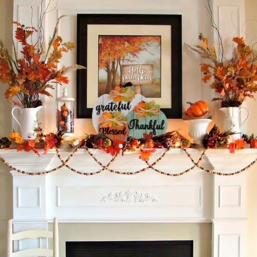 4 Pcs Fall Pumpkin Decor Wooden Table Sign Thankful Blessed Grateful Tabletop for Autumn Farmhouse Vintage Thanksgiving Harvest Party Rustic Home Room Table Shelf Halloween Decorations - Image 6