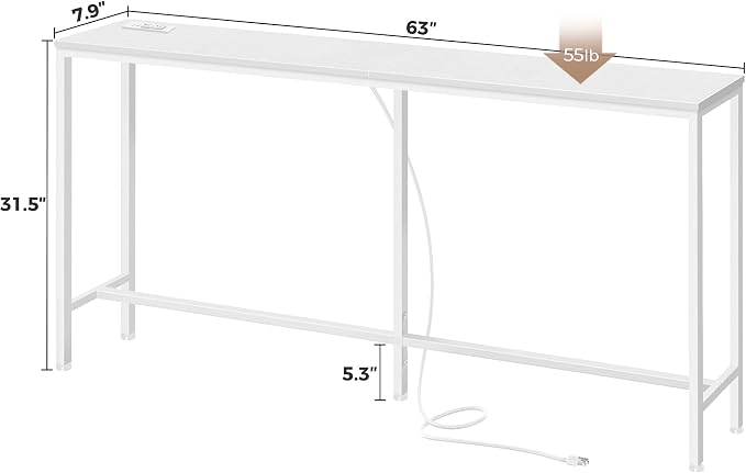 SUPERJARE Console Table with Outlet, 63 Inch Sofa Table with Charging Station - Image 3