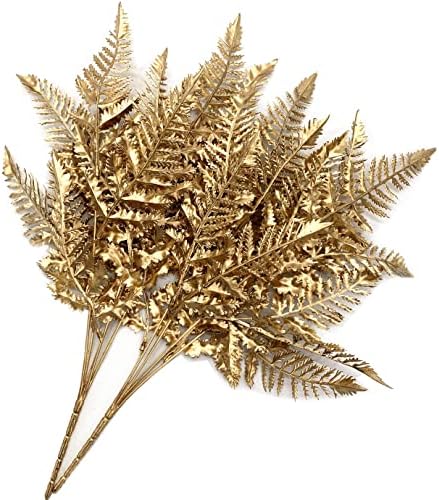 CATTREE Christmas Artificial Plants Decoration, Plastic Golden Shrubs Plant Simulation Boston Leaves Fake Fern Grass for Wedding Party Indoor DIY Home Office Table Centerpieces Decor - Gold 2 Pack - Image 4