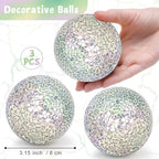 3 Pcs Decorative Balls for Bowls,3.15" Silver Mosaic Glass Ball - Image 2