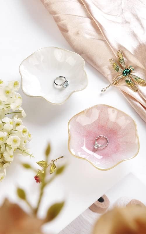 JAMEND CLXP Lotus Leaf Shape Decorative Ring Tray, Small Key Bowl, Ceramic Trinket Tray Jewelry Dish Organizing Necklace Earrings, Home Decoration for Mom Best Friend Sister, Pink. - Image 6