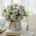 TKAS Fake Flowers Arrangement in Ceramic Vase, Artificial Faux Silk Hydrangea, Small Realistic Dried-Style Floral, Dining Table Centerpiece for Wedding Party Home Decoration (Purple) by TKAS