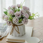 TKAS Fake Flowers Arrangement in Ceramic Vase, Artificial Faux Silk Hydrangea, Small Realistic Dried-Style Floral, Dining Table Centerpiece for Wedding Party Home Decoration (Purple) by TKAS