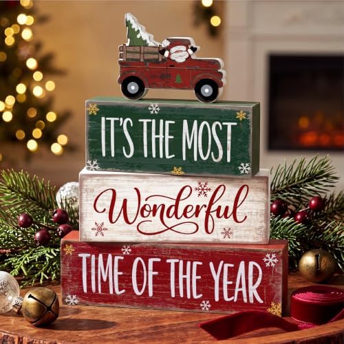 4 Pcs Christmas Table Decorations, Wooden Truck Block Sign Indoor - Image 2