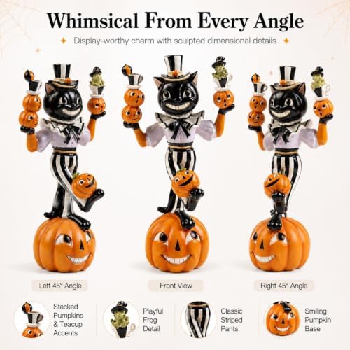 Vintage Halloween Black Cat Pumpkin Figurine, Circus Table Decor - Image 4