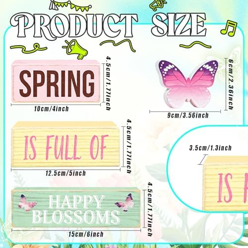 Spring Decoration Wooden Tiered Tray Decor – Butterfly Spring Stacked Block Sign with Floral Accents – Farmhouse Tabletop Spring Decor for Shelf Mantel Seasonal Home Display - Image 3