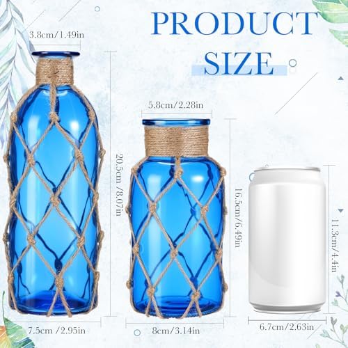 Chuangdi Set of 2 Coastal Glass Flower Vase with Boho Rope, Cobalt Blue - Image 2