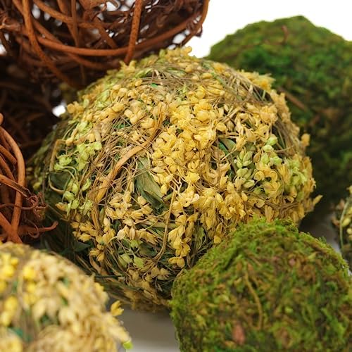 Decorative Balls for Centerpiece Bowls, 18pcs Fake Moss Balls + Wicker Rattan Balls Set Vase Bowl Filler for Home Garden Wedding Party Decor (Fresh Green + Rustic Brown) - Image 4