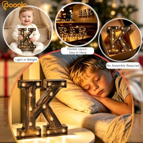 Pooqla Vintage Light Up Marquee Letters with Lights – Illuminated Industrial Style Lighted Alphabet Letter Signs - Coffee Bar Apartment Bedroom Wall Home Initials Decor A-Z - Image 5