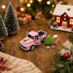 Pink Christmas Truck Decor with Gingerbread Man, Mini Vintage Pickup with Tree and Peppermint Candy, Farmhouse Tabletop Decoration for Tiered Tray, Mantel, Shelf and Coffee Bar, 1 Set - Image 5