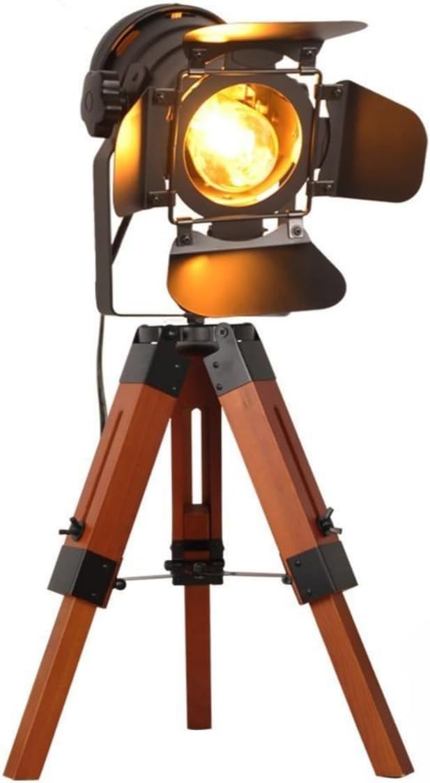 Decoluce Industrial Tripod Floor Table Lamp Vintage Wood Cinema Searchlight by DECOLUCELIGHTINGPERSONALIZEDLAMPDECOR