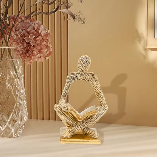 Sparkling Gold Reading Women Statue, Thinker Sculptures, Abstract Art Ornament, Modern Aesthetic Figurine Decoration for Home Living Room Bedroom Office Shelf Table Desk Bookshelf Decor - Image 5