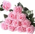 10pcs Pink Roses Artificial Flowers, Realistic Faux Rose with Long Stem by Nubry