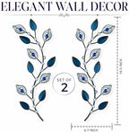 sxnzequnze 2 Set Metal Tree Leaf Wall Art for Home Decor Living Room Bedroom Dining Room Bling Rhinestone, 3D, Iron Branch Hanging Leaf Sculpture Art Pieces -Navy blue 16.5in*6.7in - Image 3