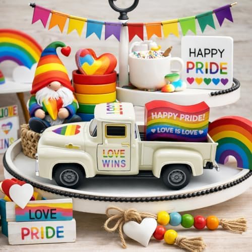 Pride Rainbow Mini Truck Decor with Wooden Sign, 5.7 Inch - Image 3