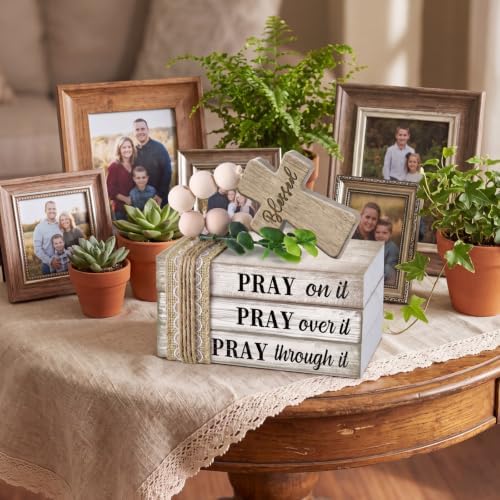 4 Pcs Christian Table Decor Wooden Cross Wooden Bible Verse Sign - Image 3