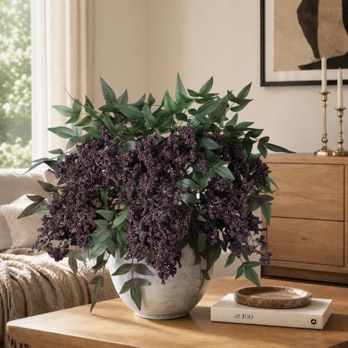 Artificial Plants Indoor 3 Pcs 35 Inch Faux Berry Stems for Vase Artificial Flowers Indoor for Wedding Holiday Seasonal Farmhouse Mantel Table Centerpiece Dark(Purple) - Image 4