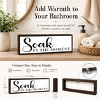 Bathroom Wooden Sign, Soak in the Moment Quote Decor, Bathroom Wall Decor Wooden Sign, Relaxing Bath Room Accent for Shelf Counter or Wall, Minimal Home Decoration, 9.5 x 3.1 Inches - Image 4