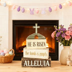 Easter Decorations - He Is Risen Tomb Cross Tiered Tray Decor - Religious Easter Wooden Tabletop Sign - Faith Farmhouse Easter Home Decor Indoor - Spring Home Decor for Living Room, Kitchen Counter, Seasonal Farmhouse Display - Image 5
