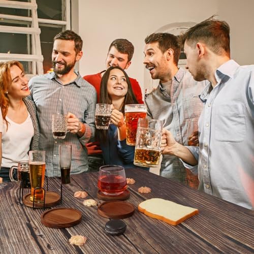 4 Pcs Acacia Coasters for Drinks Absorbent, Wood Coasters with Holder, Drink Coasters for Coffee Table, Absorbent Coaster Set for Table Protection Drink Coasters for Farmhouse, Office, Bar - Image 6