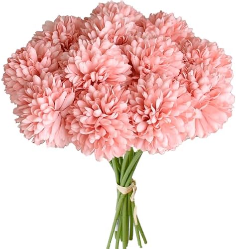 Mandy's 12pcs Artificial Dusty Pink Ball Chrysanthemum Flowers by Mandys