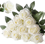 Nubry Artificial Silk Rose Flower Bouquet Lifelike White Fake Rose for Wedding Home Party Decoration Event Gift 10pcs (Off White) by Nubry