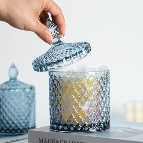 Sizikato Diamond Faceted Crystal Glass Candy Jar with Lid, 18oz Blue Decorative Jar, Nut Jar, Dried Fruit Storage Jar. - Image 2